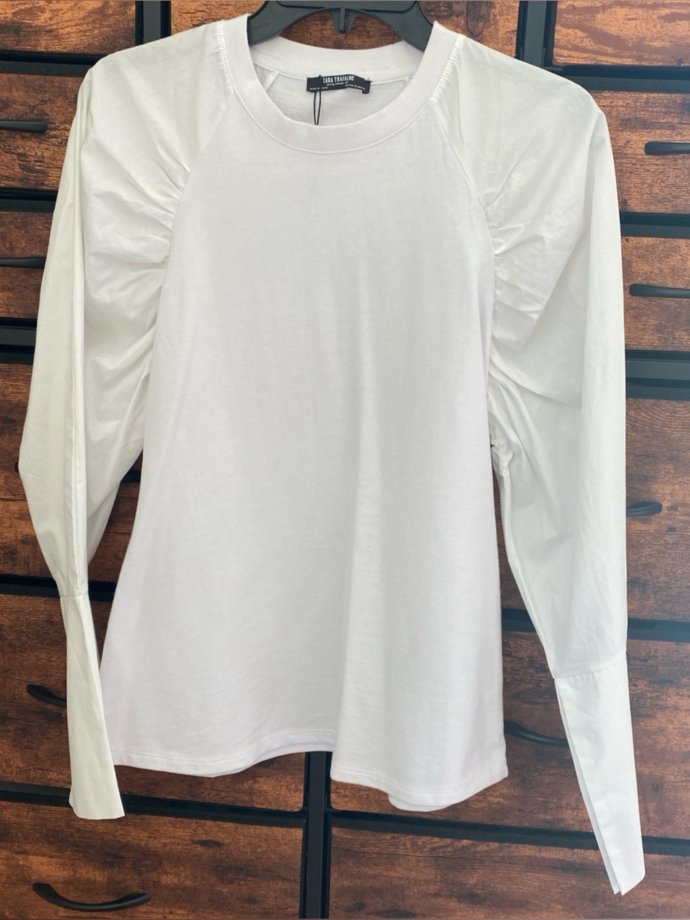 Zara Trafaloc Women's White Puff Sleeve Raglan Crew Neck Top Size Size S NWOT